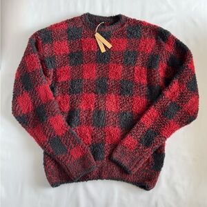 SKIMS Cozy Knit Pullover in Brick Buffalo Check Size S/M